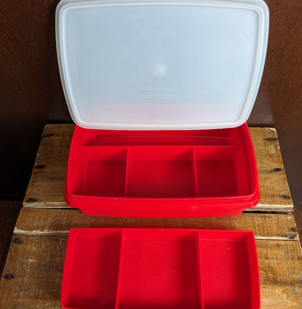 Vintage Tupperware Craft Organizer - Tuppercraft 767, 768, 769 in Red & White